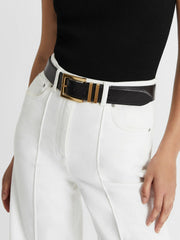 Leather Square Buckle Belt Black | Womens