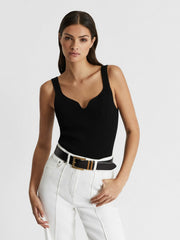 Leather Square Buckle Belt Black | Womens