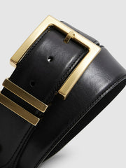 Leather Square Buckle Belt Black | Womens