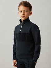 3-9 yrs Slim Fit Half-Zip Funnel Neck Velour Sweatshirt Navy | Children