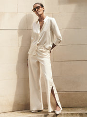 Silk-Satin Concealed-Placket Shirt Ivory | Womens
