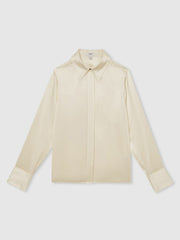 Silk-Satin Concealed-Placket Shirt Ivory | Womens