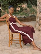 Wave-Trim Crepe Midi Dress Burgundy | Womens