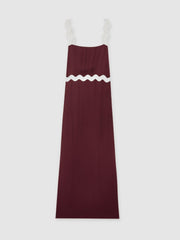 Wave-Trim Crepe Midi Dress Burgundy | Womens