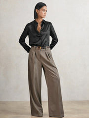 Silk-Satin Concealed-Placket Shirt Black | Womens