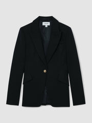 Single-Breasted Textured Blazer Wool-Blend Navy | Womens