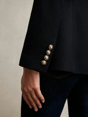 Single-Breasted Textured Blazer Wool-Blend Navy | Womens