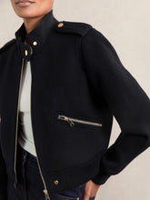 Brushed Wool Epaulette Bomber Jacket Navy | Womens
