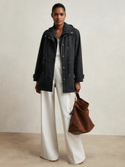 Removable-Hood Rain Coat Navy | Womens