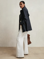 Removable-Hood Rain Coat Navy | Womens