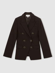 Petite Wool-Blend Double-Breasted Blazer Chocolate Brown | Womens