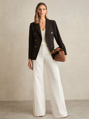 Petite Wool-Blend Double-Breasted Blazer Chocolate Brown | Womens
