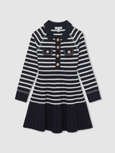 9-13 yrs Button-Detail Stripe Knitted Dress Navy/White | Children