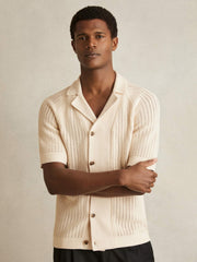 Cotton Textured-Knit Cuban-Collar Shirt Light Stone | Mens