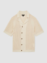 Cotton Textured-Knit Cuban-Collar Shirt Light Stone | Mens