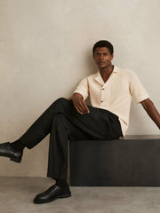 Cotton Textured-Knit Cuban-Collar Shirt Light Stone | Mens