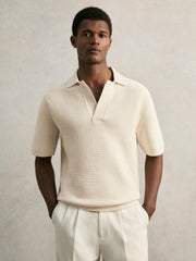 Oversize Textured Polo Shirt Cotton-Blend Off White | Mens