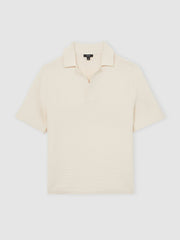 Oversize Textured Polo Shirt Cotton-Blend Off White | Mens