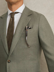 Wool-Blend Single-Breasted Blazer Slim-Fit Sage Green | Mens