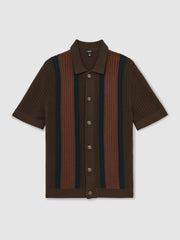 Cotton Textured-Knit Stripe Shirt Brown Multi | Mens