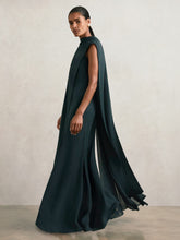 Crepe Cape Maxi Dress Teal Green | Womens