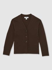 13-14 yrs Wool-Blend Fitted Cardigan With Cashmere Brown | Children