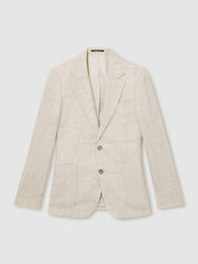 Linen-Cotton Single-Breasted Suit Blazer Slim-Fit Stone | Mens