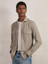 Textured Twin Pocket Cotton Blend Overshirt Oatmeal Brown Melange | Mens