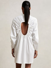 Cotton Gathered Cut-Out Shirt Dress with Stretch Ivory | Womens