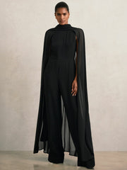 Wide-Leg Cape Jumpsuit Black | Womens