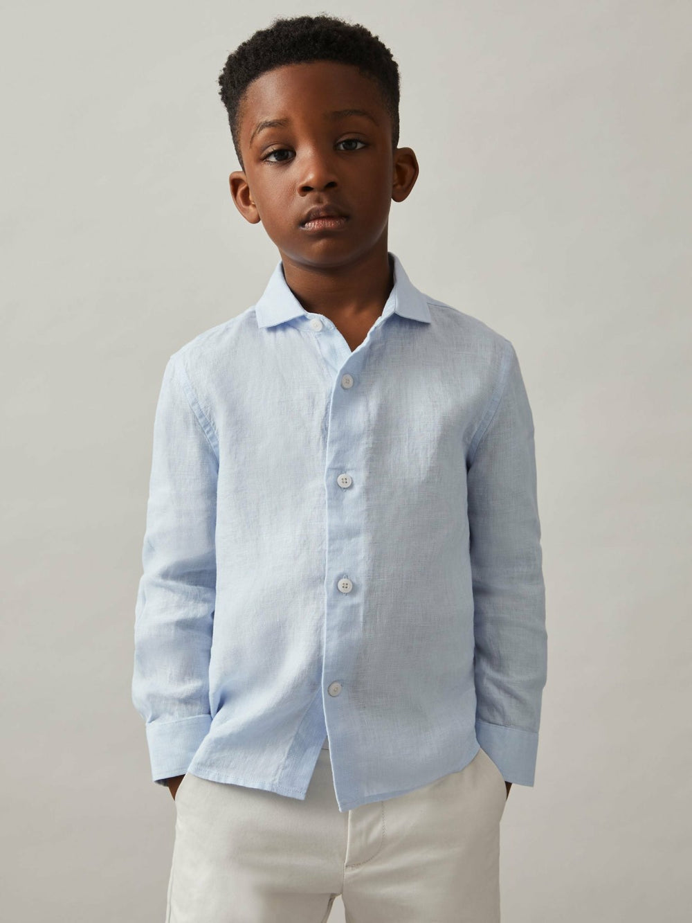 9-13 yrs Linen Cutaway Collar Shirt Pale Blue | Children