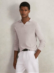 Merino Wool Open-Collar Polo Shirt Wicker Brown Melange | Mens