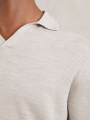 Merino Wool Open-Collar Polo Shirt Wicker Brown Melange | Mens