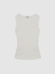Stretch-Cotton Ribbed Asymmetric Vest White | Womens