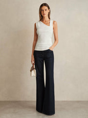 Stretch-Cotton Ribbed Asymmetric Vest White | Womens