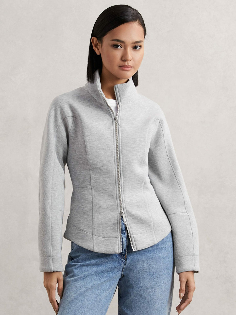 Funnel-Neck Zip-Through Sweatshirt Grey | Womens