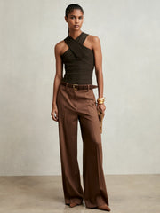 Cross Neck Textured Top Chocolate | Womens