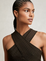 Cross Neck Textured Top Chocolate | Womens
