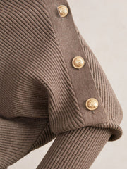 Rib-Knit Button Shawl Jumper Taupe | Womens