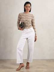 Cotton Blend Ladder Knit Top Taupe Neutral | Womens