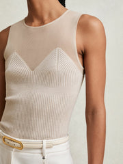 Mesh Rib-Knit Sweetheart Vest Pink Neutral | Womens