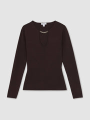 Chain-Detail Keyhole Knit Top Plum | Womens