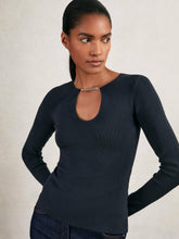 Chain-Detail Keyhole Knit Top Navy | Womens
