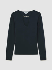 Chain-Detail Keyhole Knit Top Navy | Womens