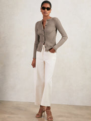 Button Front Knit Cardigan Stone | Womens