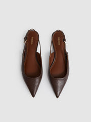 Leather Slingback Ballerina Pumps Chocolate | Womens