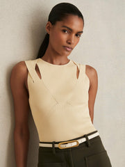 Cut-Out Rib-Knit Vest Cream | Womens