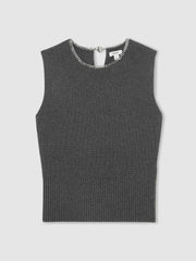 Wool-Blend Necklace-Trim Knitted Vest Charcoal Grey | Womens