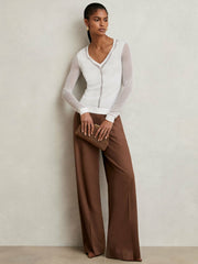 Sheer-Detail V-Neck Top White | Womens