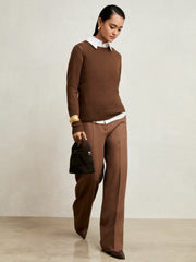 Wool-Blend Open-Stitch Jumper with Cashmere Toffee Brown | Womens